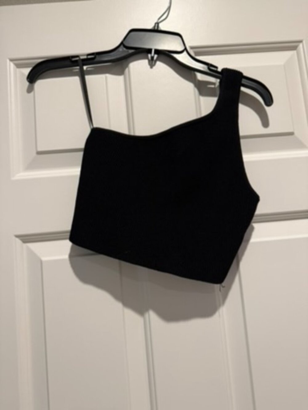 Babaton One Shoulder Ribbed Knit Crop Top Black Size Medium